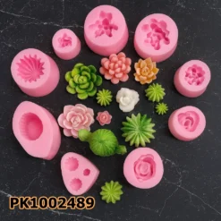 PK1002489 - Silikon Kalıp Mum Kalıbı - Sukulen Kaktüs 9'lu Set